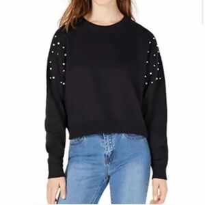 Black Freshman 1996 cropped drop shoulder pearl sweatshirt
